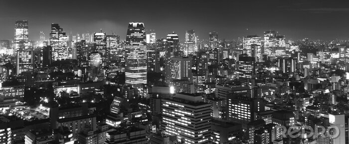 Papier peint  Tokyo au panorama de nuit, b & w