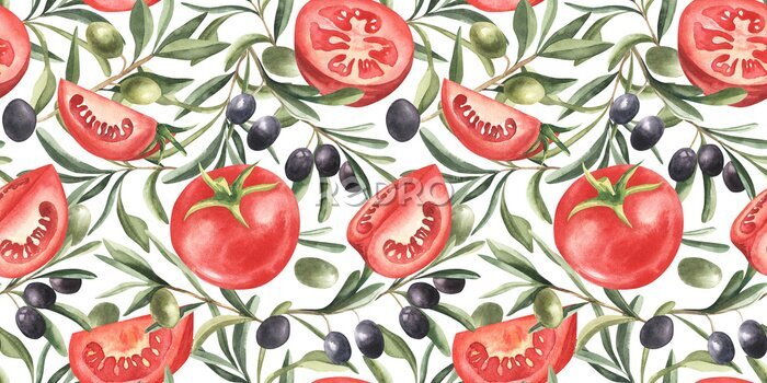 Papier peint  tomates et olivier