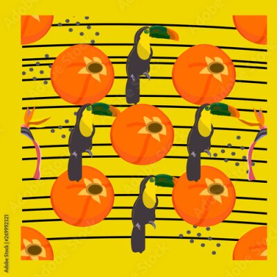 Papier peint  toucan with tropical flower and leave background, card, strelitzia