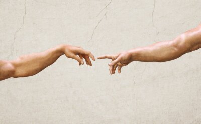 Papier peint  Toucher symbolique des mains, composition artistique sur fond de béton