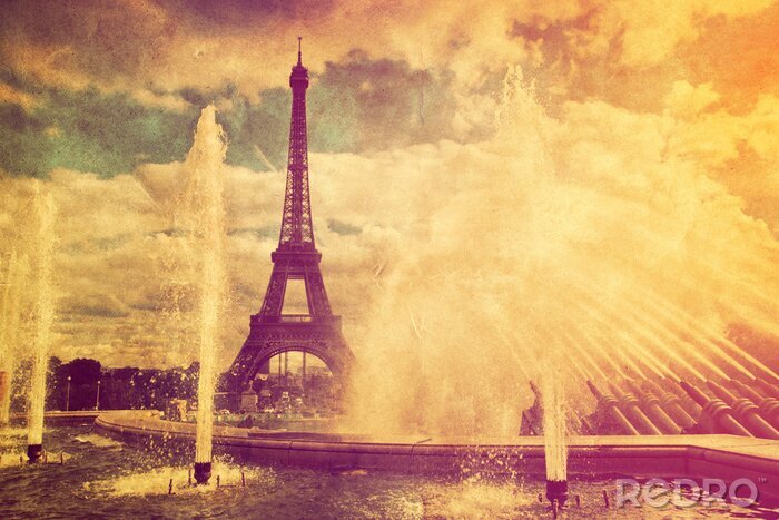 Papier peint  Tour Eiffel à Paris, Fance dans le style rétro.