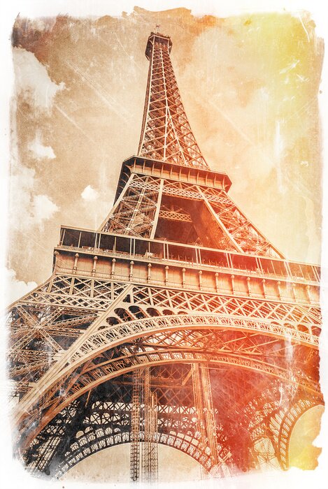 Papier peint  tour Eiffel carte postale, Paris