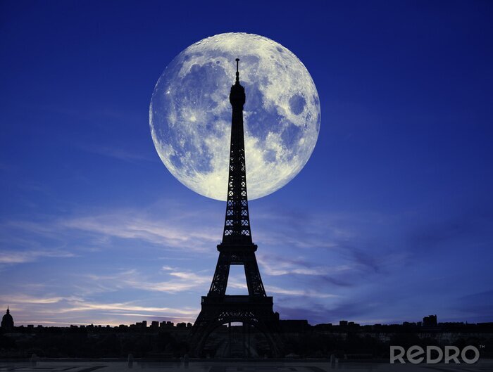 Papier peint  Tour Eiffel et la lune la nuit