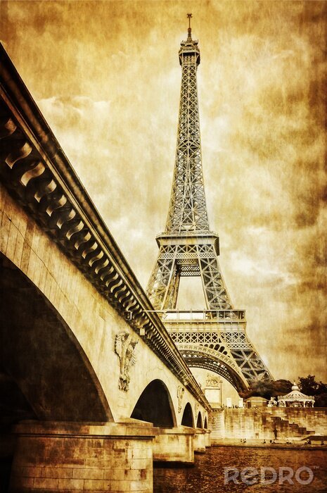 Papier peint  Tour Eiffel vintage de vue rétro de la Seine, Paris