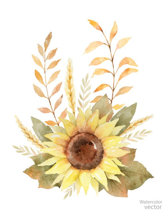 Papier peint  Tournesols aquarelle style boho