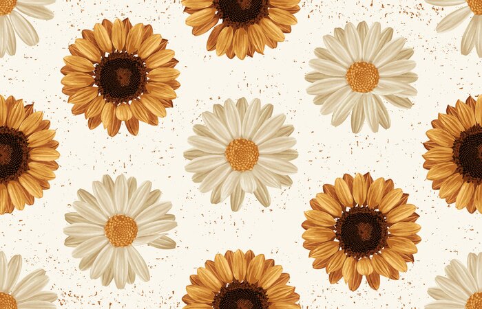 Papier peint  Tournesols et pâquerettes rétro