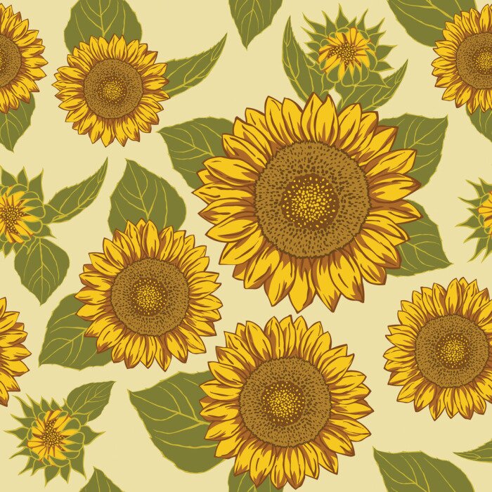Papier peint  Tournesols graphiques sur fond beige