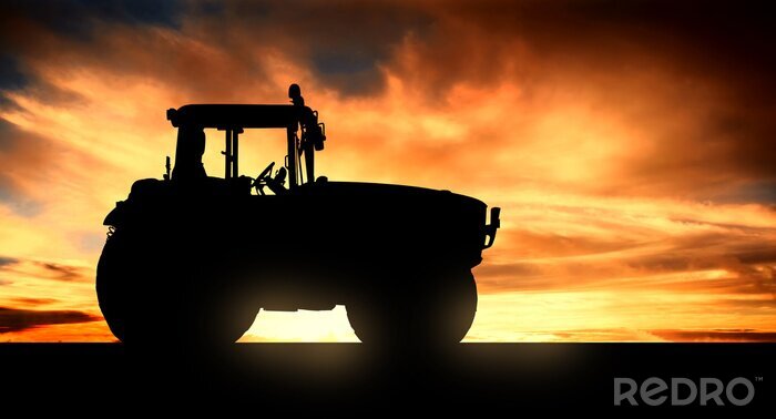 Papier peint  tracteur au coucher du soleil