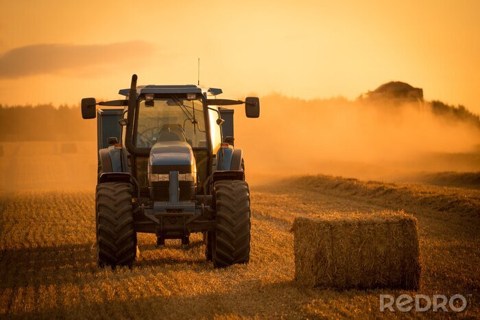 Papier peint  Tractor sunset harvest