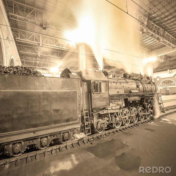Papier peint  Train à vapeur en noir et blanc