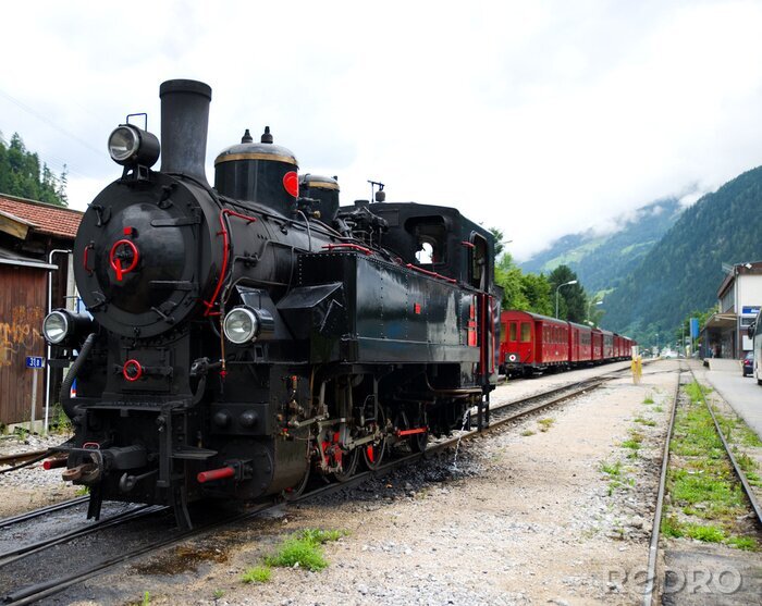 Papier peint  Train à vapeur fond montagnes