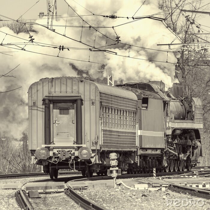 Papier peint  Train à vapeur noir et blanc