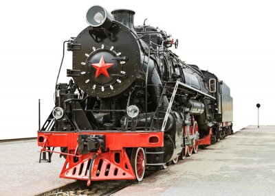 Papier peint  Train à vapeur noir sur fond blanc