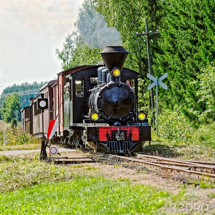 Papier peint  Train à vapeur près d'un passage à niveau