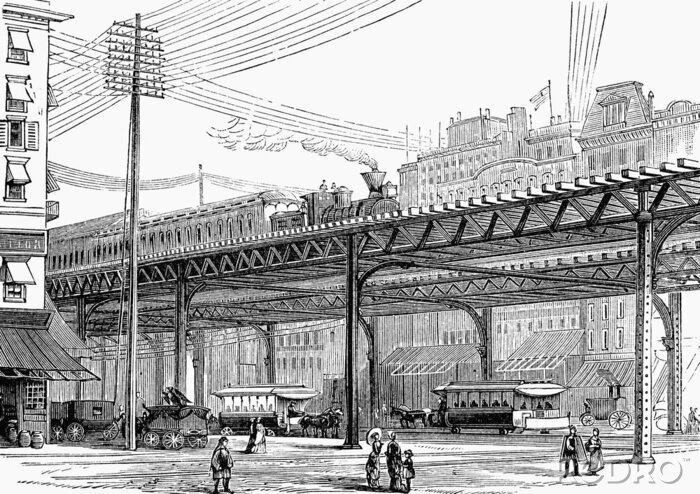 Papier peint  Train à vapeur sur le viaduc croquis