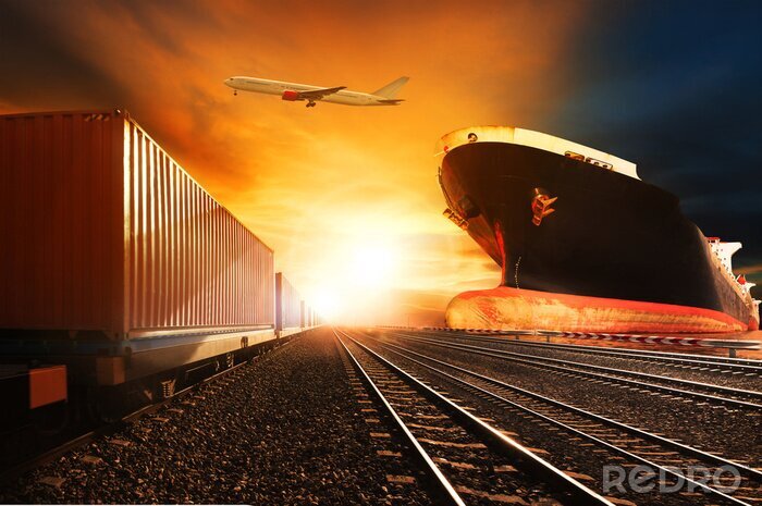 Papier peint  Train bateau et avion image abstraite