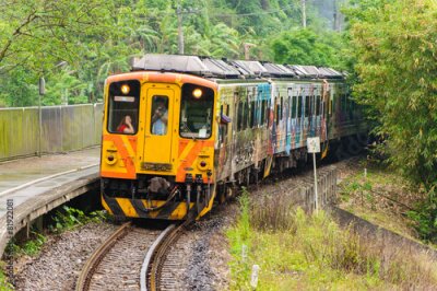 Papier peint  Train graffiti au milieu de la nature