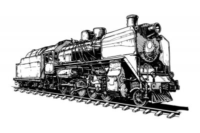 Papier peint  Train locomotive sur fond blanc