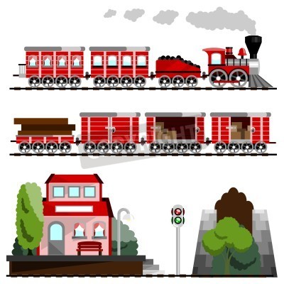 Papier peint  Train pour enfants et station