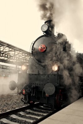 Papier peint  Train rétro dans les nuages de vapeur