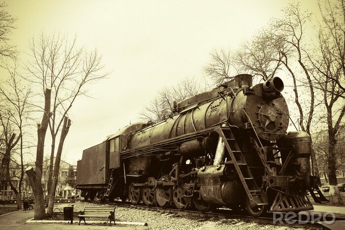 Papier peint  Train rétro noir et blanc