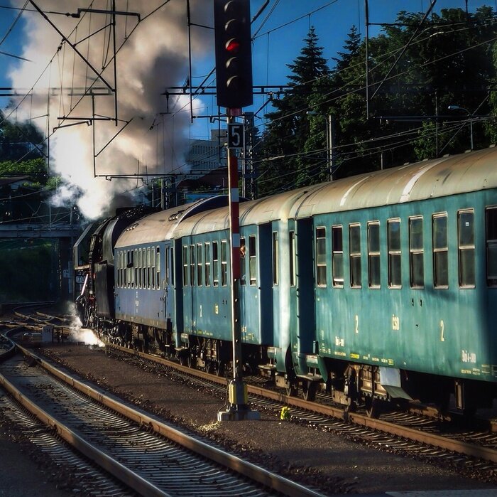 Papier peint  Train vert au milieu des arbres