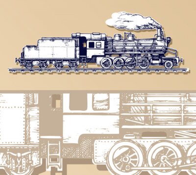 Trains à vapeur bleu et blanc peinture