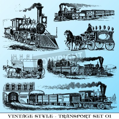 Papier peint  Trains et locomotives style croquis