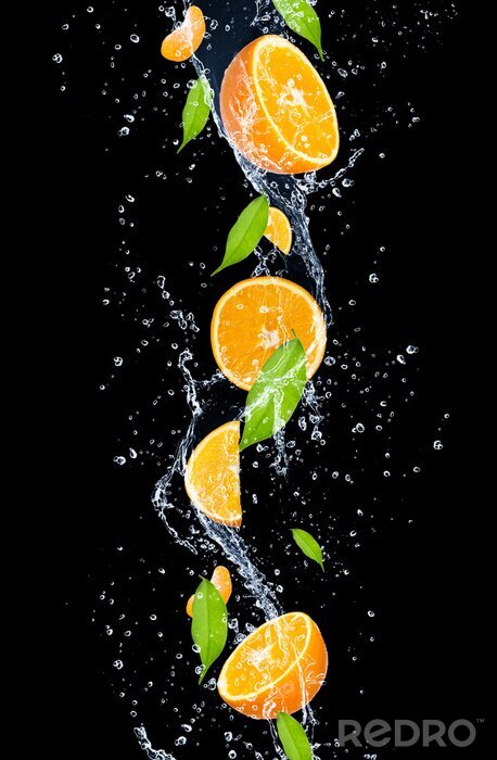 Papier peint  Tranches d'orange sur un fond noir