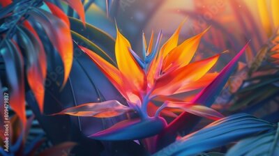 Papier peint  Tranquil Refuge: Nestled amidst the foliage, the Strelitzia flower offers a tranquil refuge, a sanctuary of calm in a hectic world.