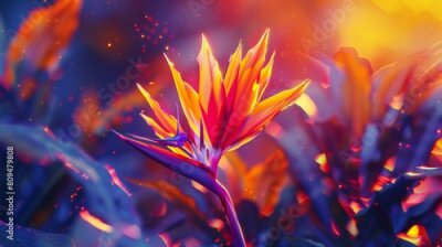 Papier peint  Tranquil Refuge: Nestled amidst the foliage, the Strelitzia flower offers a tranquil refuge, a sanctuary of calm in a hectic world.