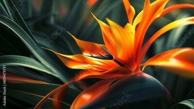 Papier peint  Tranquil Refuge: Nestled amidst the foliage, the Strelitzia flower offers a tranquil refuge, a sanctuary of calm in a hectic world.