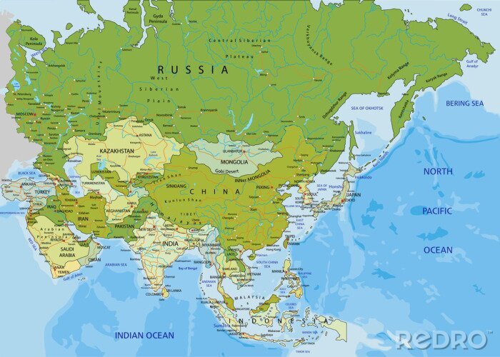 Papier peint  Très détaillé modifiable carte politique. Asie.