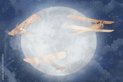 Papier peint  Trois avions devant la lune
