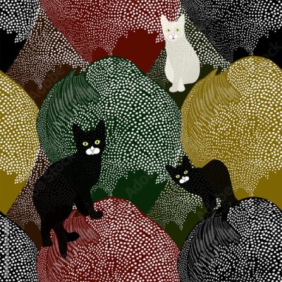 Trois chats sur des collines colorées
