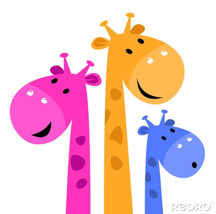 Papier peint  Trois têtes de girafe de différentes couleurs