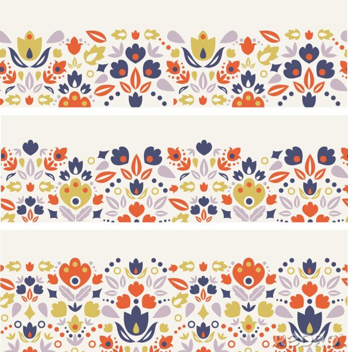 Papier peint  Trois vecteur d'ornement tulipes folkloriques de patrons sans soudure horizontaux