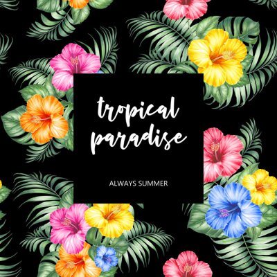 Papier peint  Tropical background with hibiscus and strelitzia
