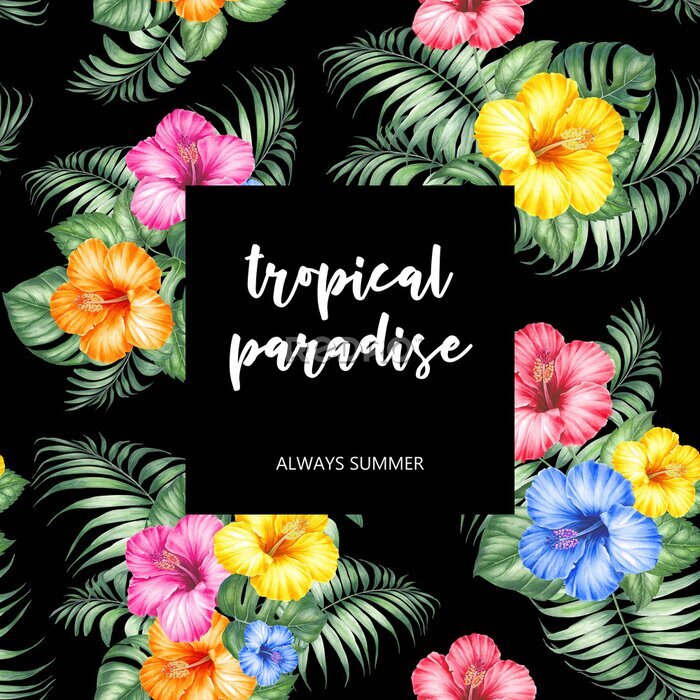 Papier peint  Tropical background with hibiscus and strelitzia