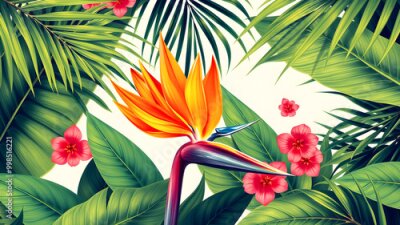 Papier peint  Tropical background with strelitzia flower. Vector illustration