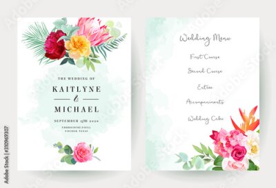 Papier peint  Tropical bright wedding watercolor and flowers vector design cards