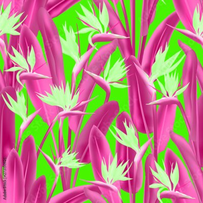 Papier peint  Tropical crane flower vector seamless pattern. Jungle plant paradise tropical summer fabric design. South African plant tropical blossom of crane flower, strelitzia. Floral textile print.