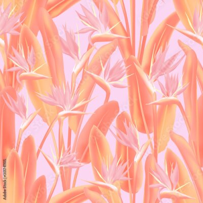 Papier peint  Tropical crane flower vector seamless pattern. Jungle plant paradise tropical summer fabric design. South African plant tropical blossom of crane flower, strelitzia. Floral wallpaper.
