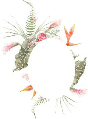 Papier peint  Tropical Exotic Floral Frame Border Green Leaf Pastel Watercolor Ethereal Jungle Transparent Background