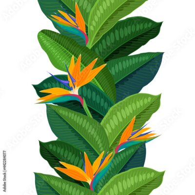 Papier peint  Tropical flower strelitzia, seamless vertical background. Vector illustration cartoon flat template for packaging design and wallpaper.