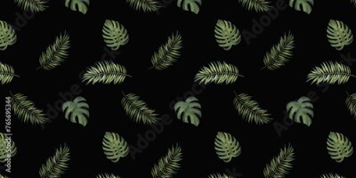 Papier peint  Tropical leaves. Monstera, strelitzia, palms. Watercolor seamless pattern.