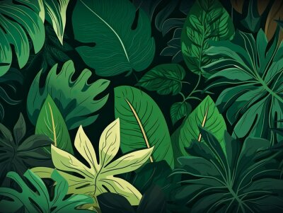 Papier peint  Tropical leaves. Monstera, strelitzia, palms. Watercolor seamless pattern. Generative AI