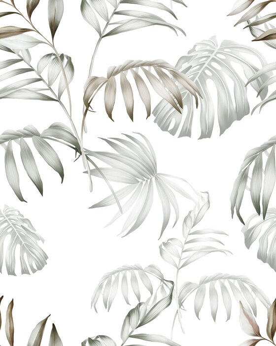 Papier peint  Tropical leaves seamless pattern. Exotic jungle wallpaper.