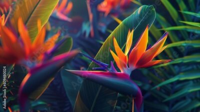 Papier peint  Tropical Oasis: Nestled among lush foliage, the Strelitzia blooms like a tropical oasis, a sanctuary of calm amidst verdant greenery.