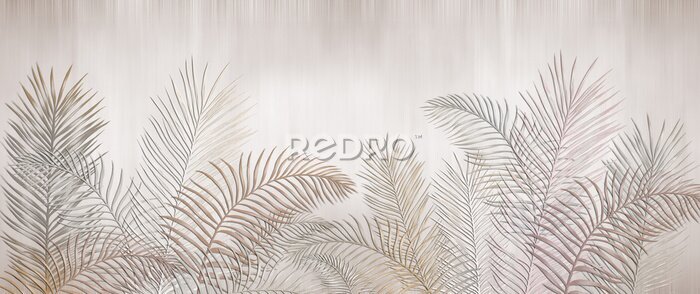 Papier peint  Tropical palm leaves. Beige leaves on a light background. Mural, Wallpaper for internal printing.